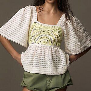 Sarah Hann Flutter-Sleeve Crochet Top